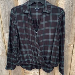 Madewell long sleeve black and green wrap shirt